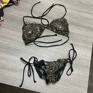 Black + Gold sequined bikini! Never Worn! (S)